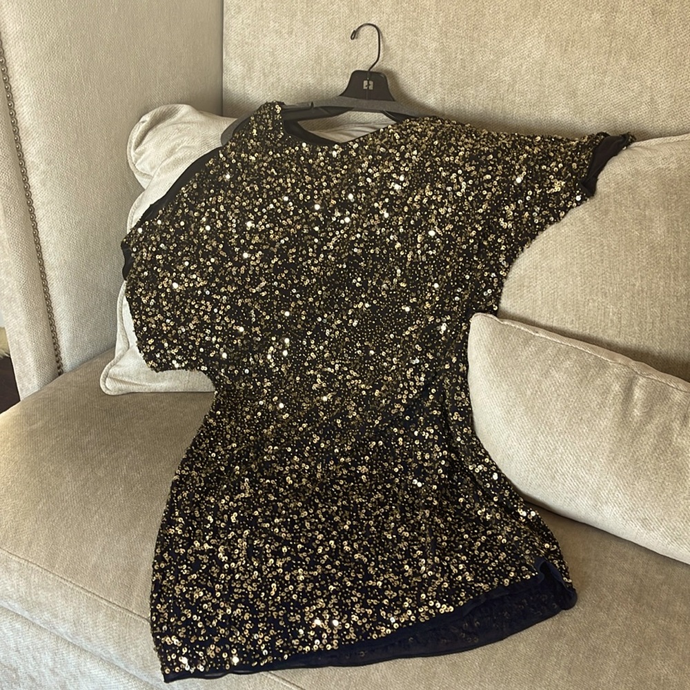 Aiden Mattox sequin black and gold cocktail dress